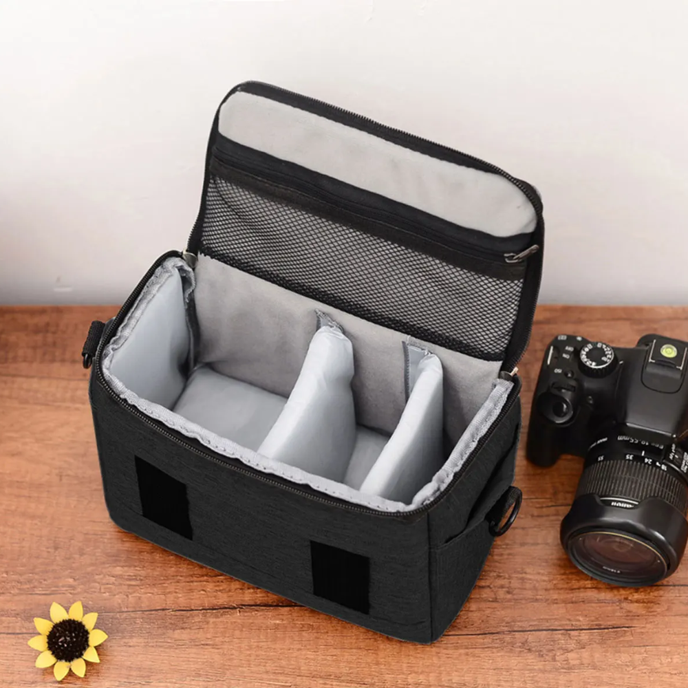 Black Nylon DSLR Camera Bag – Waterproof, Portable for Canon
