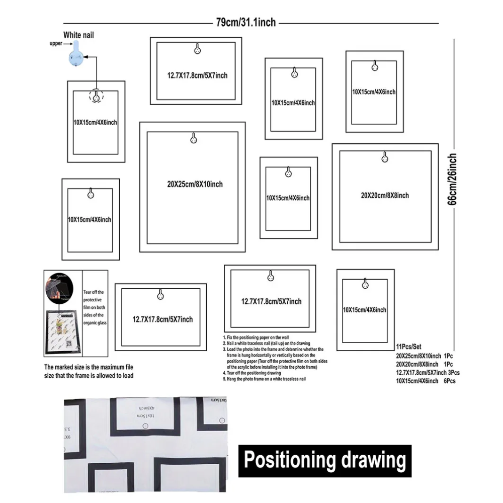 11Pcs Multi-Size Photo Frame Set – Family Wall Gallery Decor & Gift