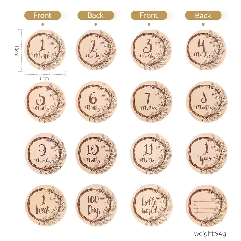 2Pcs Baby Wooden Balloon Milestone Cards Photography Props for Newborns