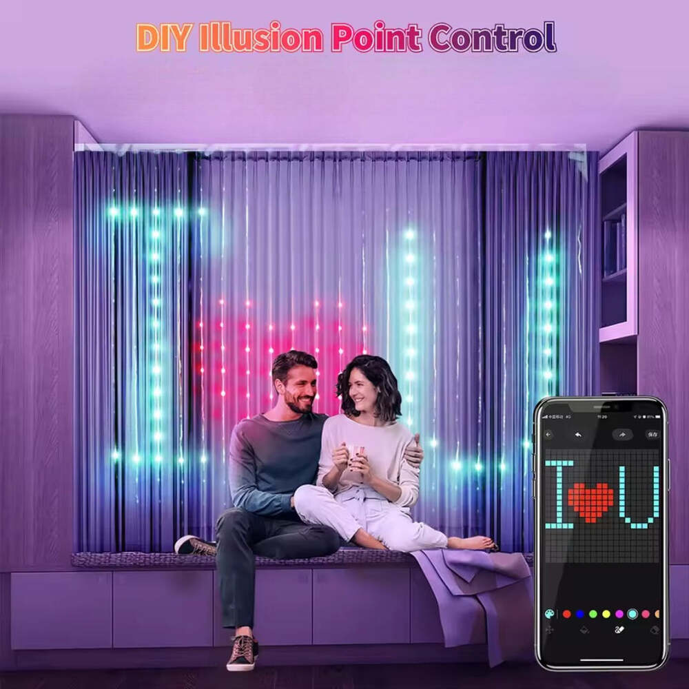 Smart LED RGBIC Curtain String Light with Bluetooth App Control