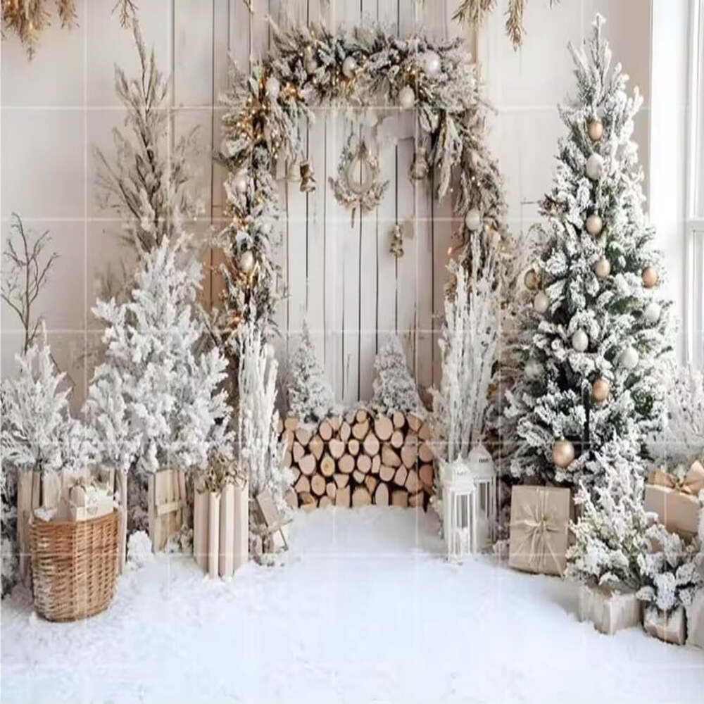 White Christmas Snow Forest Backdrop – Holiday Photo Studio Decor