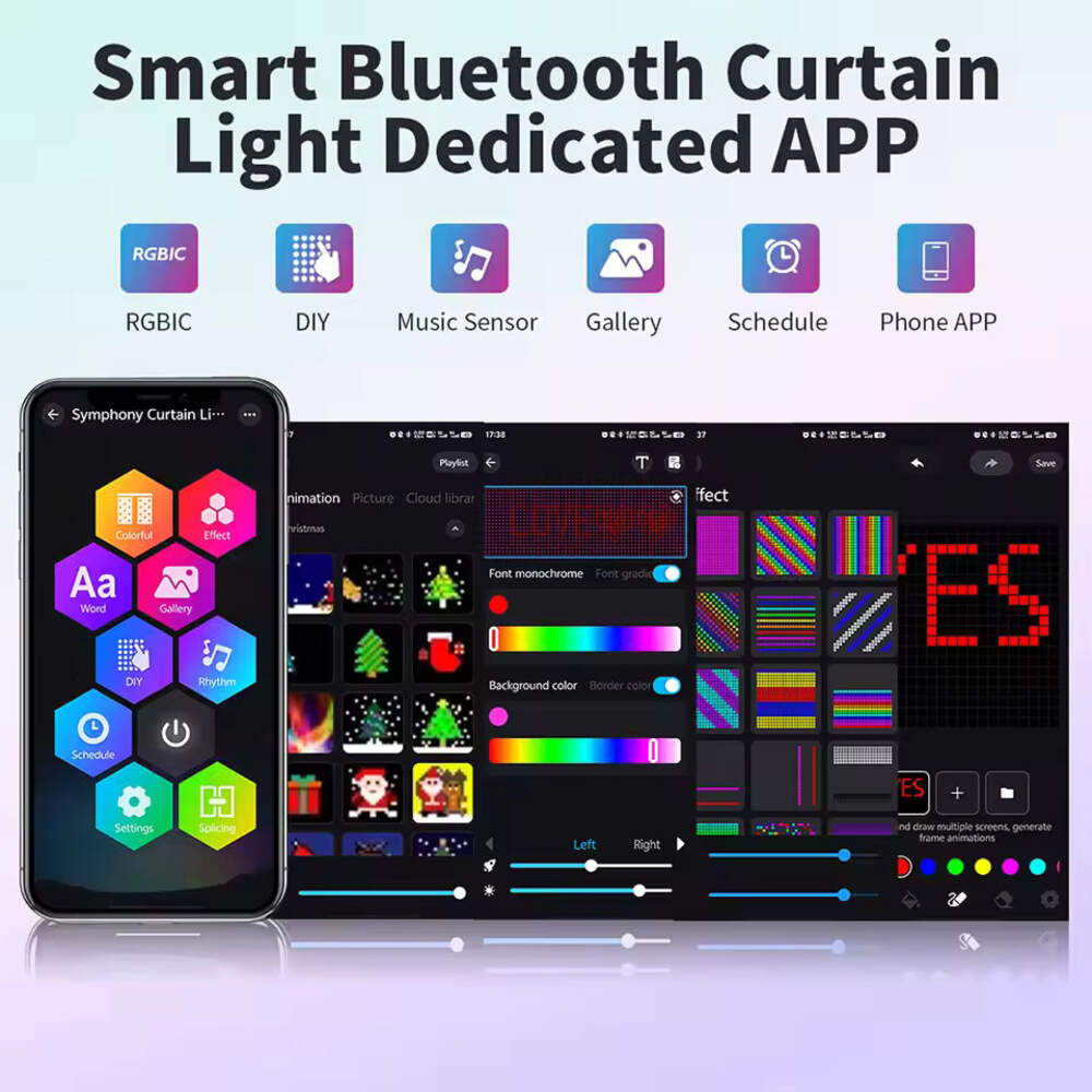 Smart LED RGBIC Curtain String Light with Bluetooth App Control