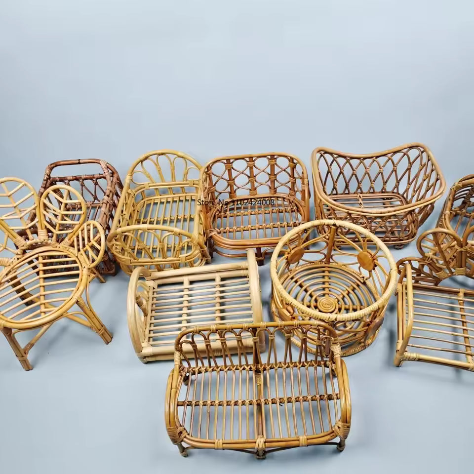 Rattan Retro Basket Chair – Handmade Newborn Photography Prop