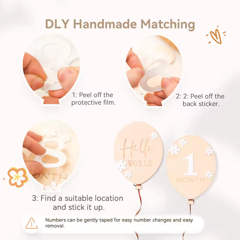 2Pcs Baby Wooden Balloon Milestone Cards Photography Props for Newborns