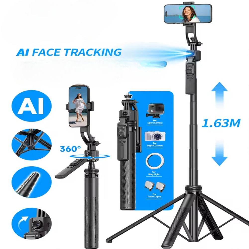 C17 AI Tracking Selfie Stick Tripod with 360ยฐ Rotation & Fill Light