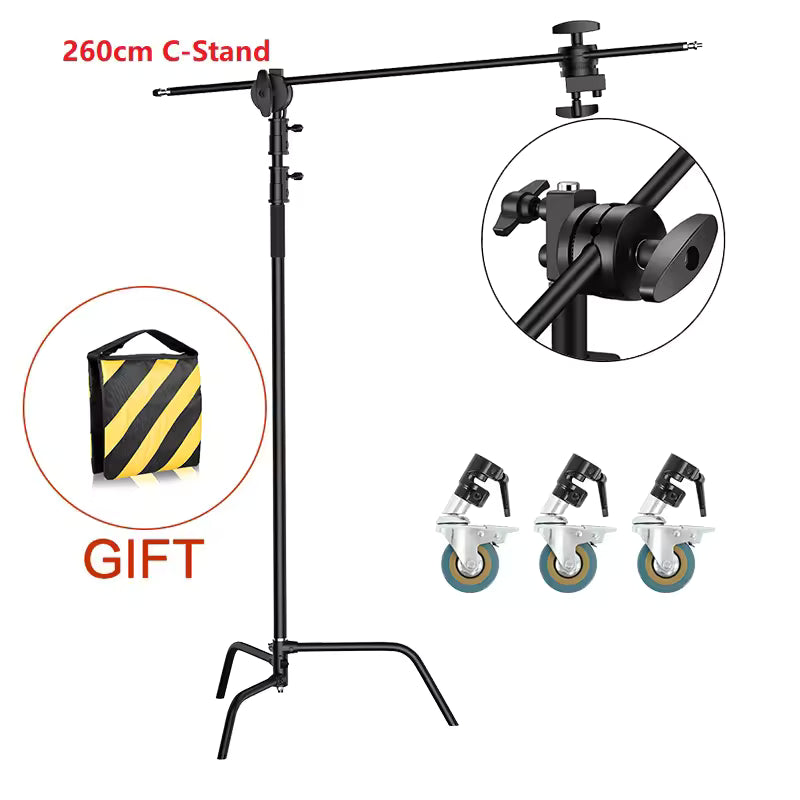 Professional Stainless Steel Heavy Duty C-Stand – 2.8-3.3m Studio Light Support with Tripod & Carrybag