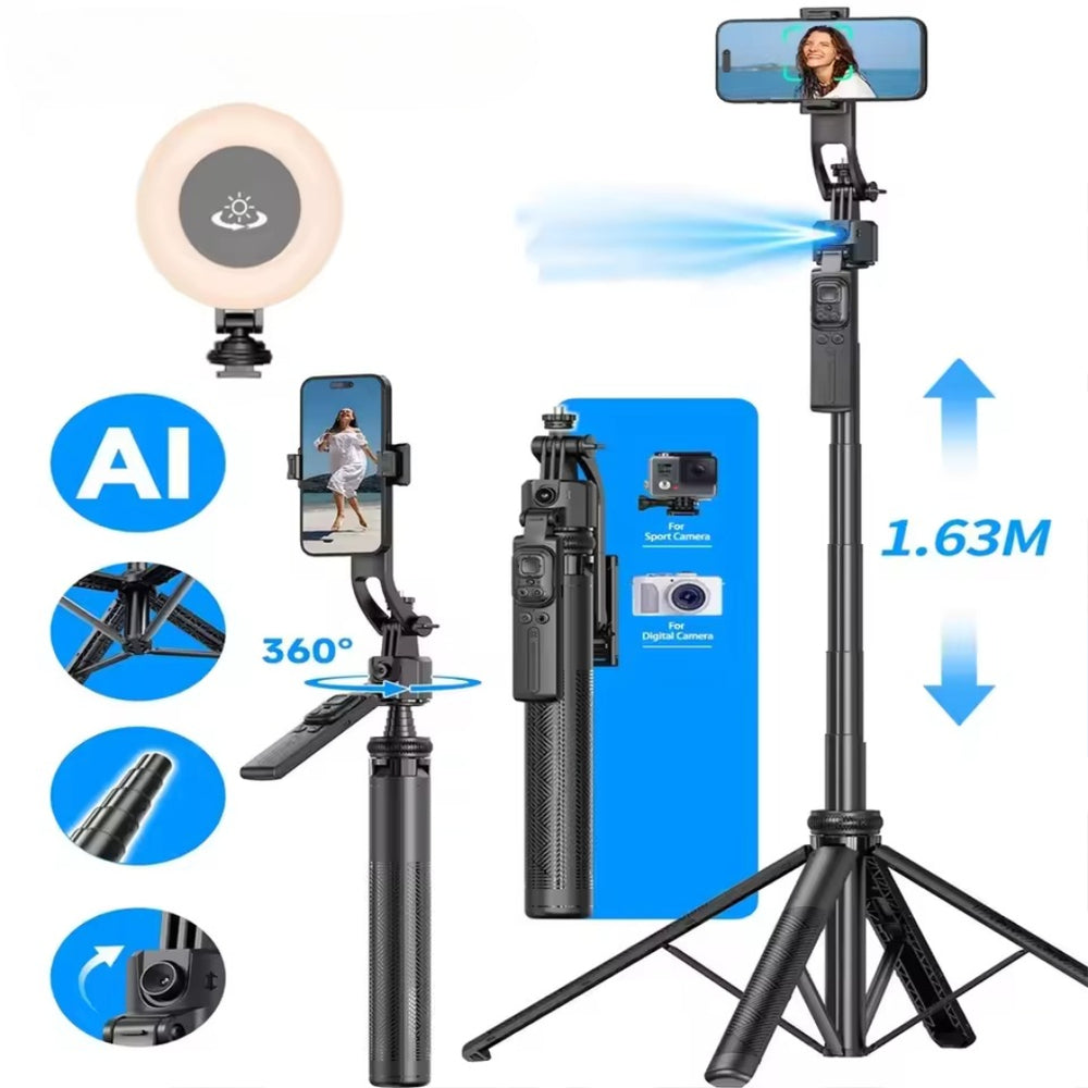 C17 AI Tracking Selfie Stick Tripod with 360° Rotation & Fill Light