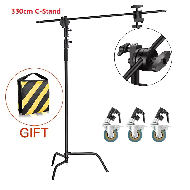Professional Stainless Steel Heavy Duty C-Stand – 2.8-3.3m Studio Light Support with Tripod & Carrybag