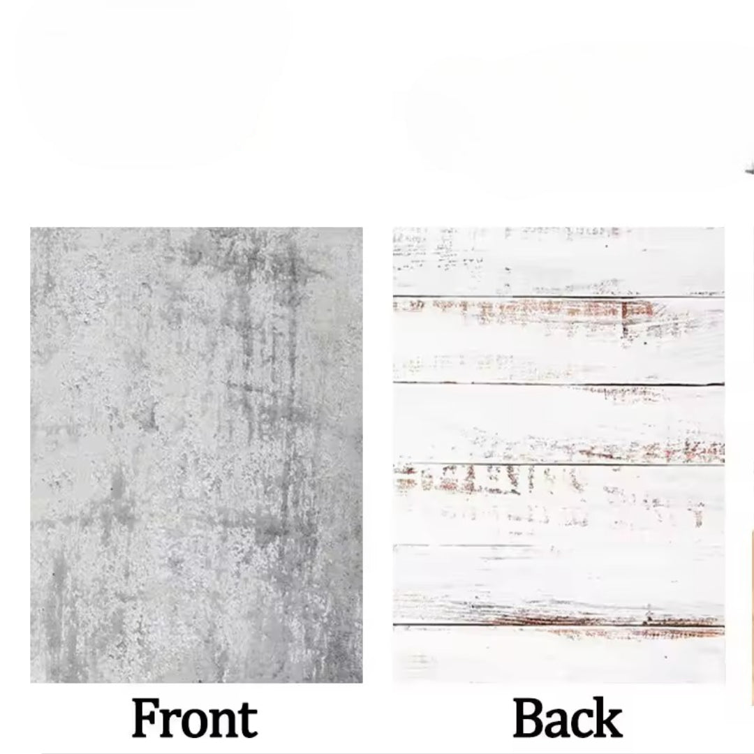 2-Sided Marble & Wood Photography Backdrop – 57×43cm Waterproof Prop