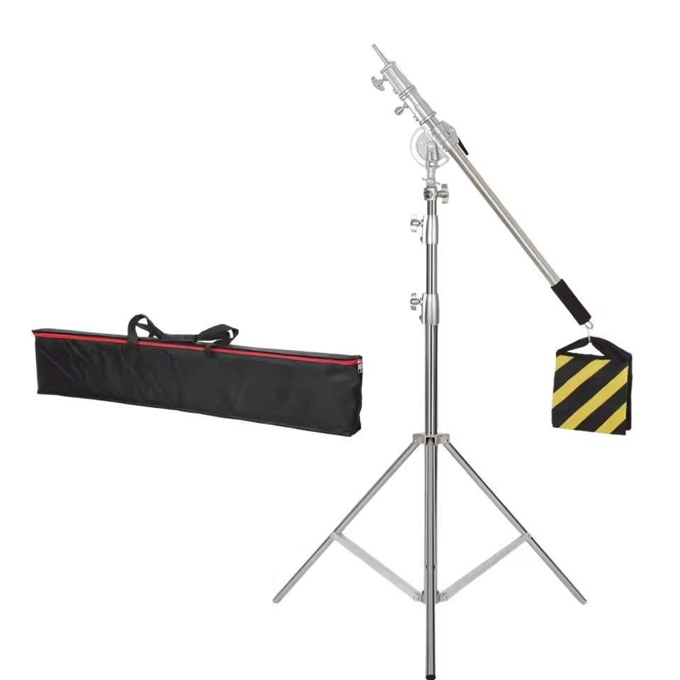 Professional Stainless Steel Heavy Duty C-Stand – 2.8-3.3m Studio Light Support with Tripod & Carrybag