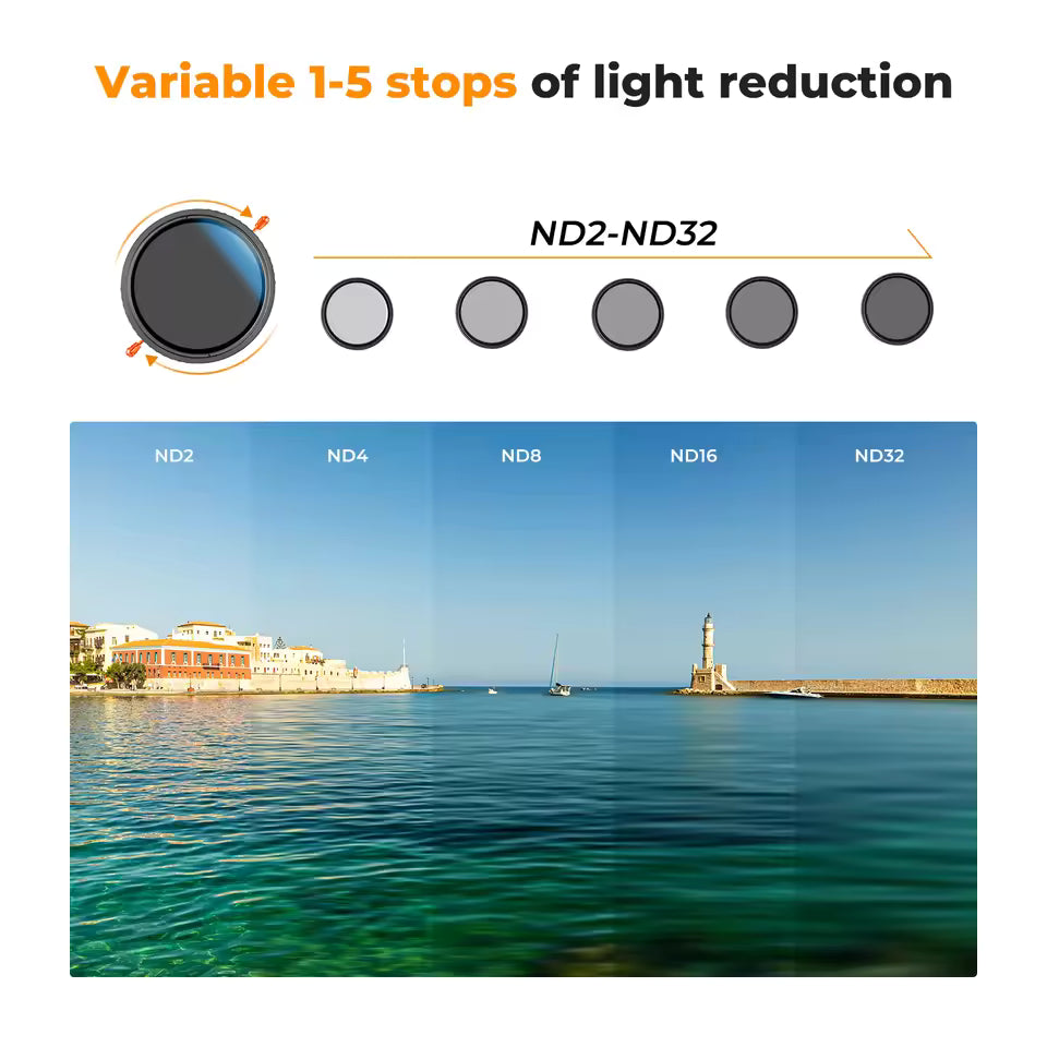 K&F Concept 2-in-1 Variable ND2–ND32 + CPL Filter 37–82mm Camera Lens