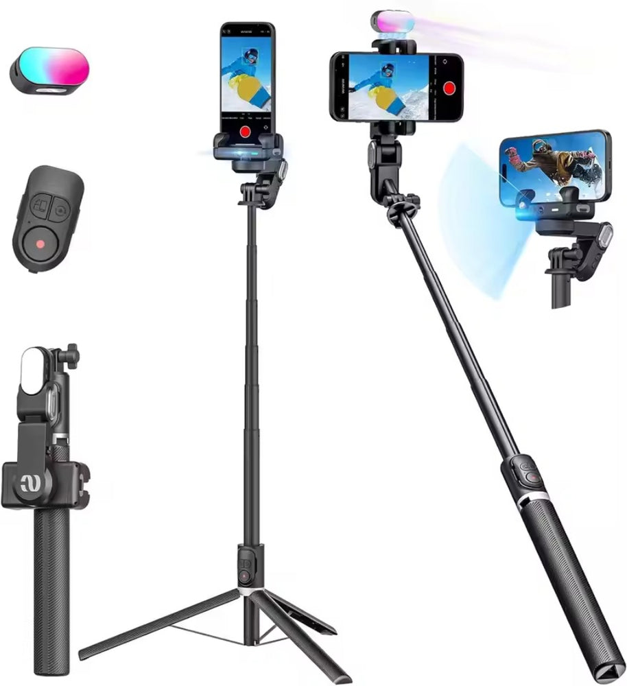 AOCHUAN 1-Axis Gimbal Selfie Stick Tripod with Fill Light & AI Tracking