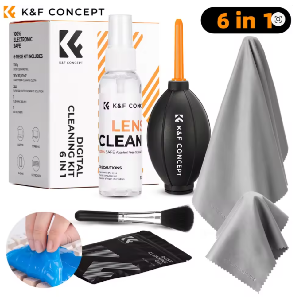 K&F Concept Camera Lens Cleaning Kit – Blower, Wipes, Cloth, Liquid & Pen