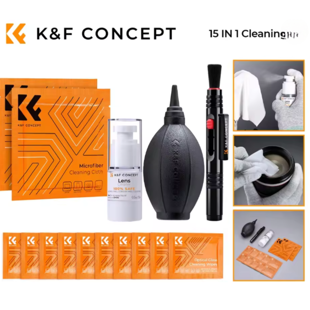 K&F Concept Camera Lens Cleaning Kit – Blower, Wipes, Cloth, Liquid & Pen
