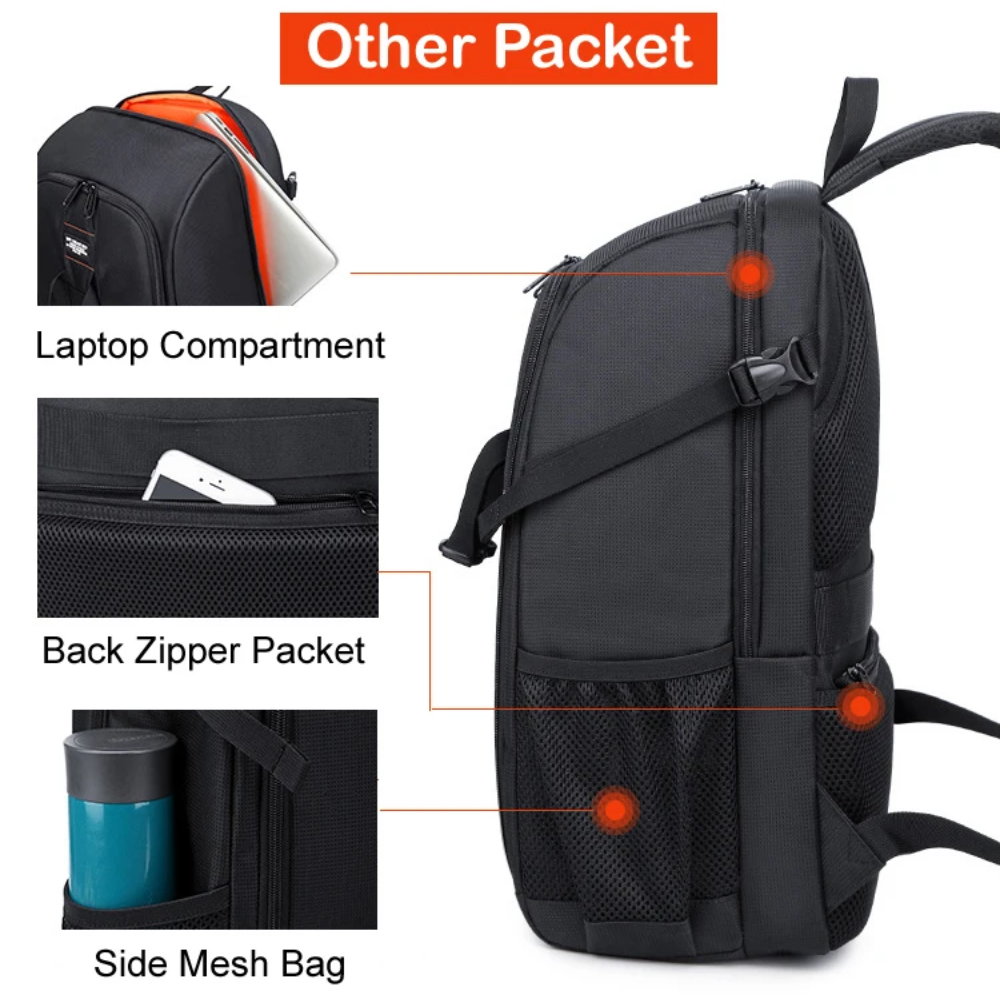 Big Capacity Waterproof Camera Backpack with Tripod Holder & Rain Cover