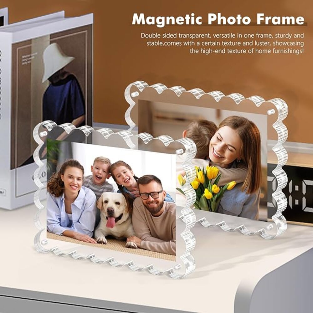 Acrylic Transparent Magnetic Photo Frame – 6/7 Inch Thick Clear Picture Display