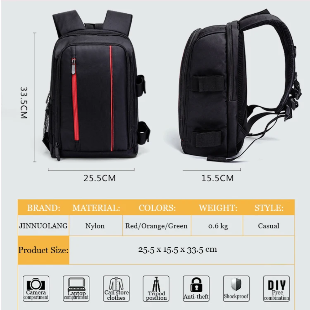 JINNUOLANG Waterproof Camera Backpack – DSLR & Laptop Travel Bag