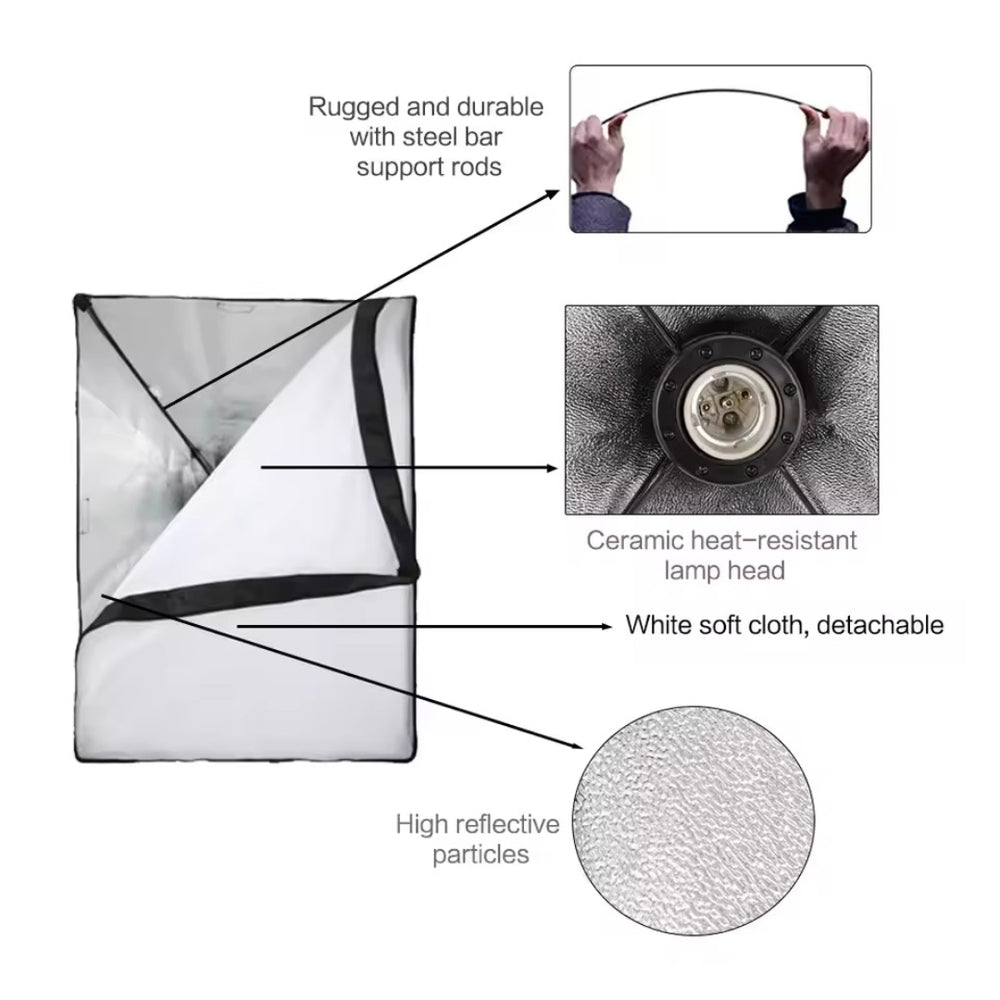 50x70CM Softbox Lighting Kit with E27 Bulbs – Professional Photo Studio Equipment