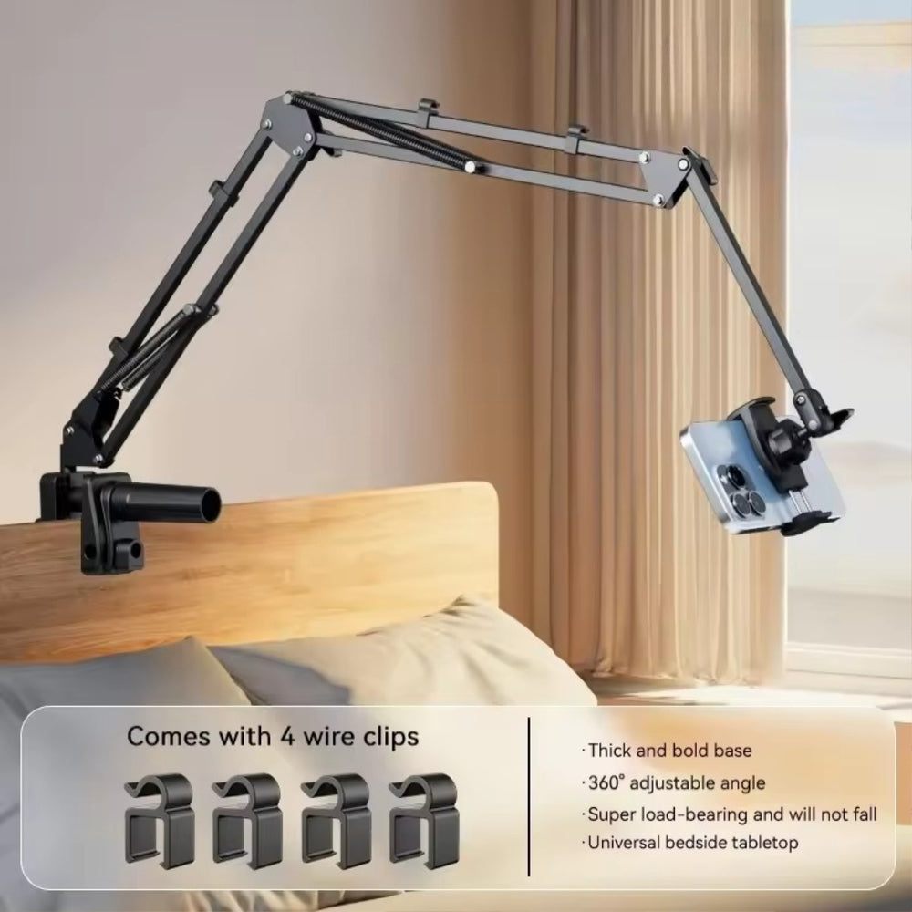 Rotating Long Arm Phone & Tablet Holder Stand – Desktop & Bed Use