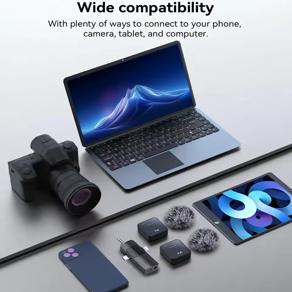 3-in-1 Wireless Lavalier Mic for Camera, iPhone & Android – Noise Reduction