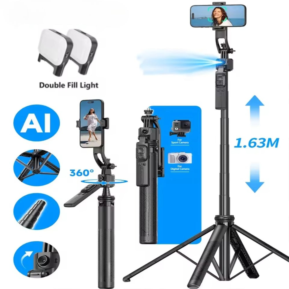 C17 AI Tracking Selfie Stick Tripod with 360° Rotation & Fill Light