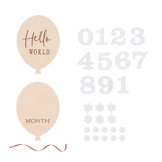 2Pcs Baby Wooden Balloon Milestone Cards Photography Props for Newborns