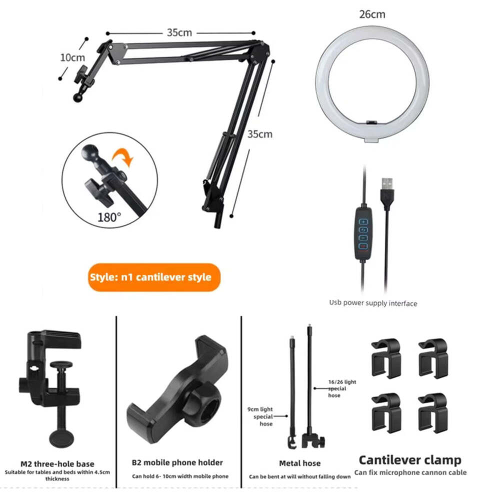 LED Phone Fill Light with Flexible Arm & Holder for Live Streaming