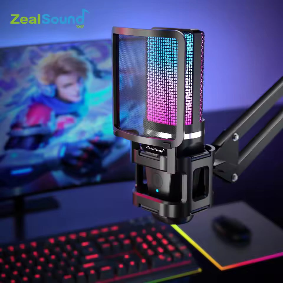Zealsound RGB USB Condenser Black Microphone with Arm & Tripod – Gaming & Podcasting