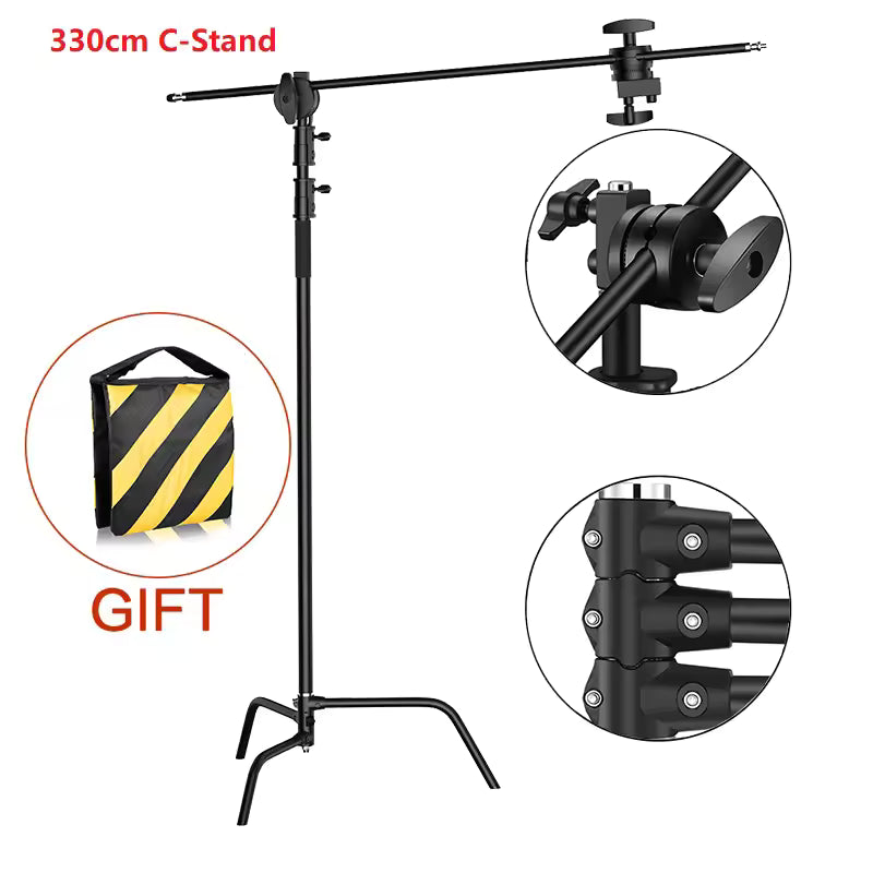Professional Stainless Steel Heavy Duty C-Stand – 2.8-3.3m Studio Light Support with Tripod & Carrybag