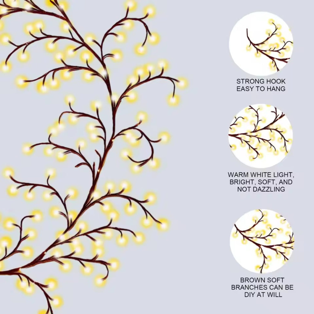 96/144 LED Willow Vine Tree Fairy Lights – 8 Modes, Remote Control