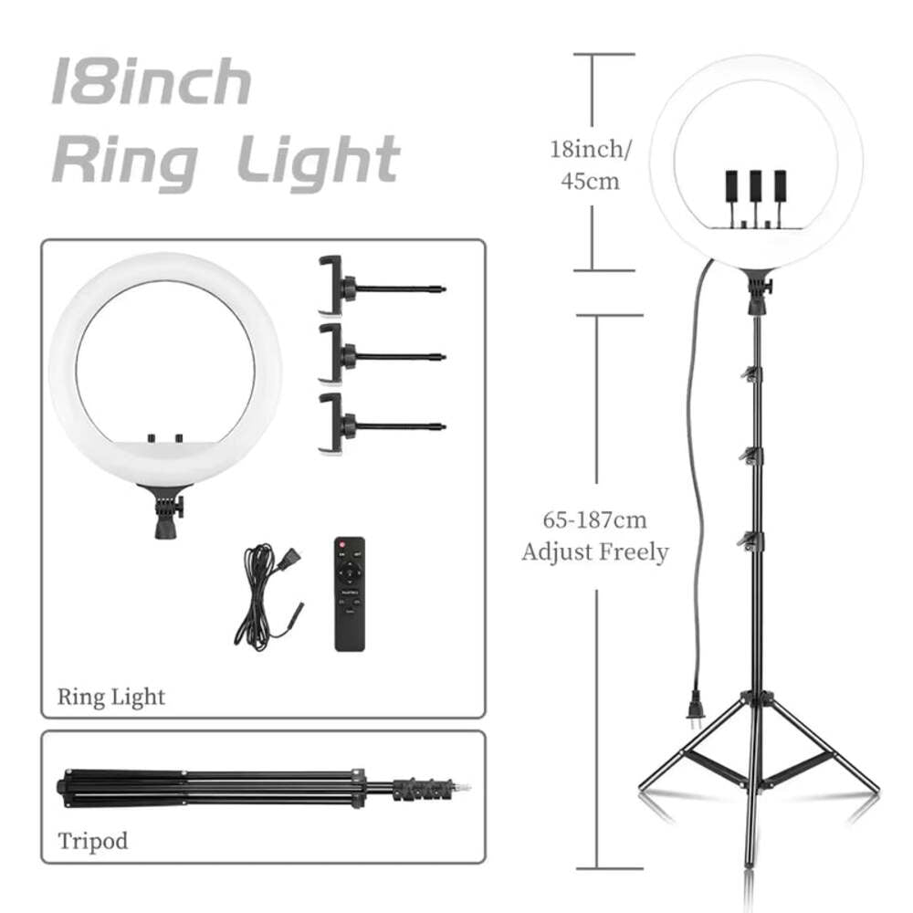 18'' LED Ring Light with Tripod & Remote for Video & Photography