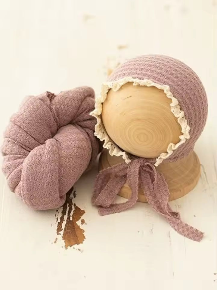 Newborn Photography Props Baby Wrap & Hat Set Soft Houndstooth Studio Backdrop  Accessories