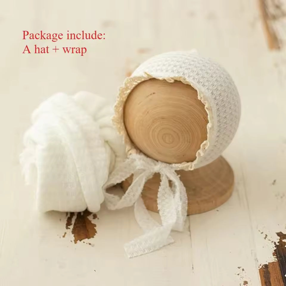 Newborn Photography Props Baby Wrap & Hat Set Soft Houndstooth Studio Backdrop  Accessories