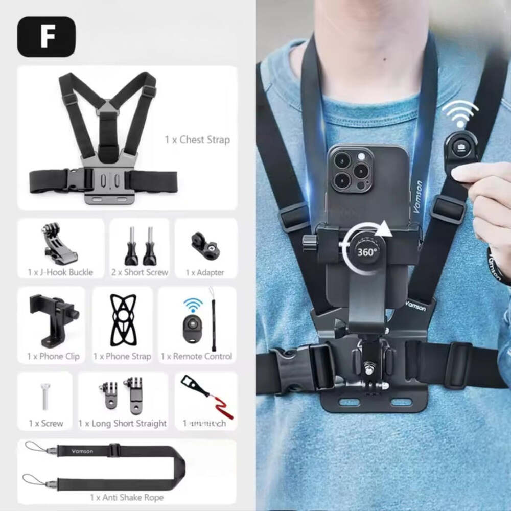 Vamson 360° Rotatable Smartphone Chest Strap Mount for iPhone & Samsung