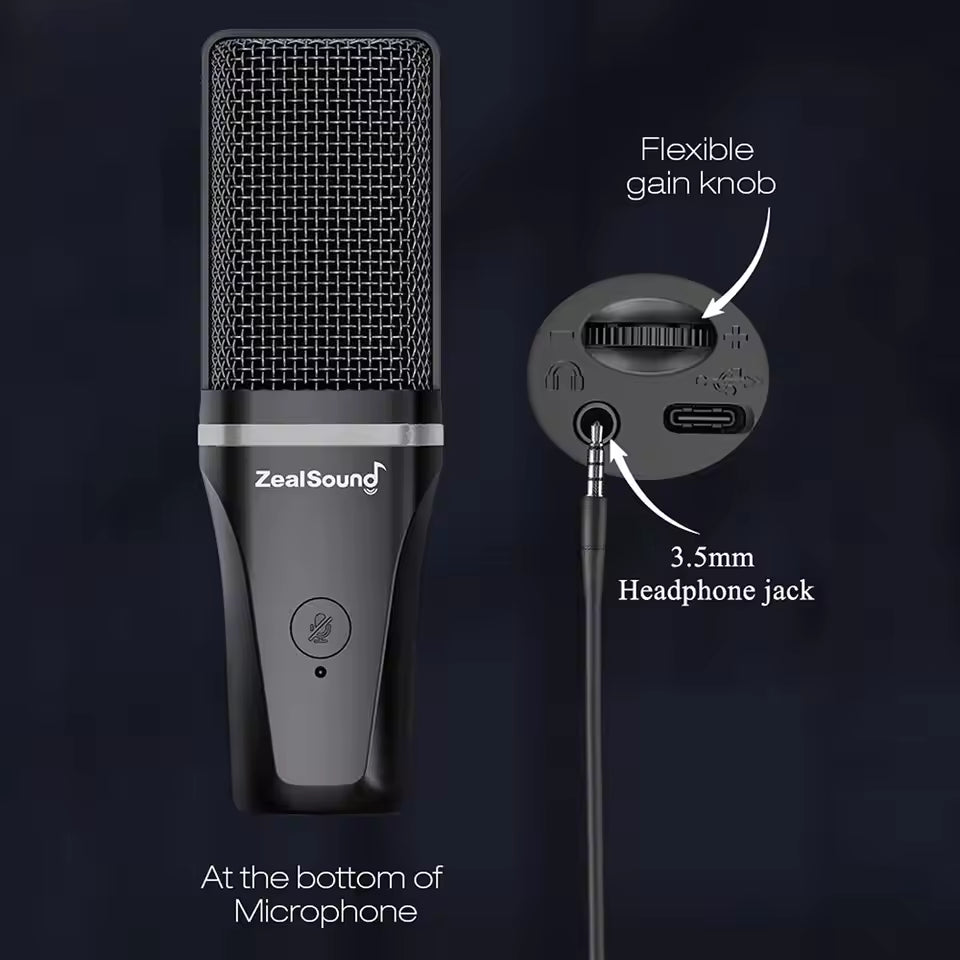 Zealsound RGB USB Condenser Black Microphone with Arm & Tripod – Gaming & Podcasting