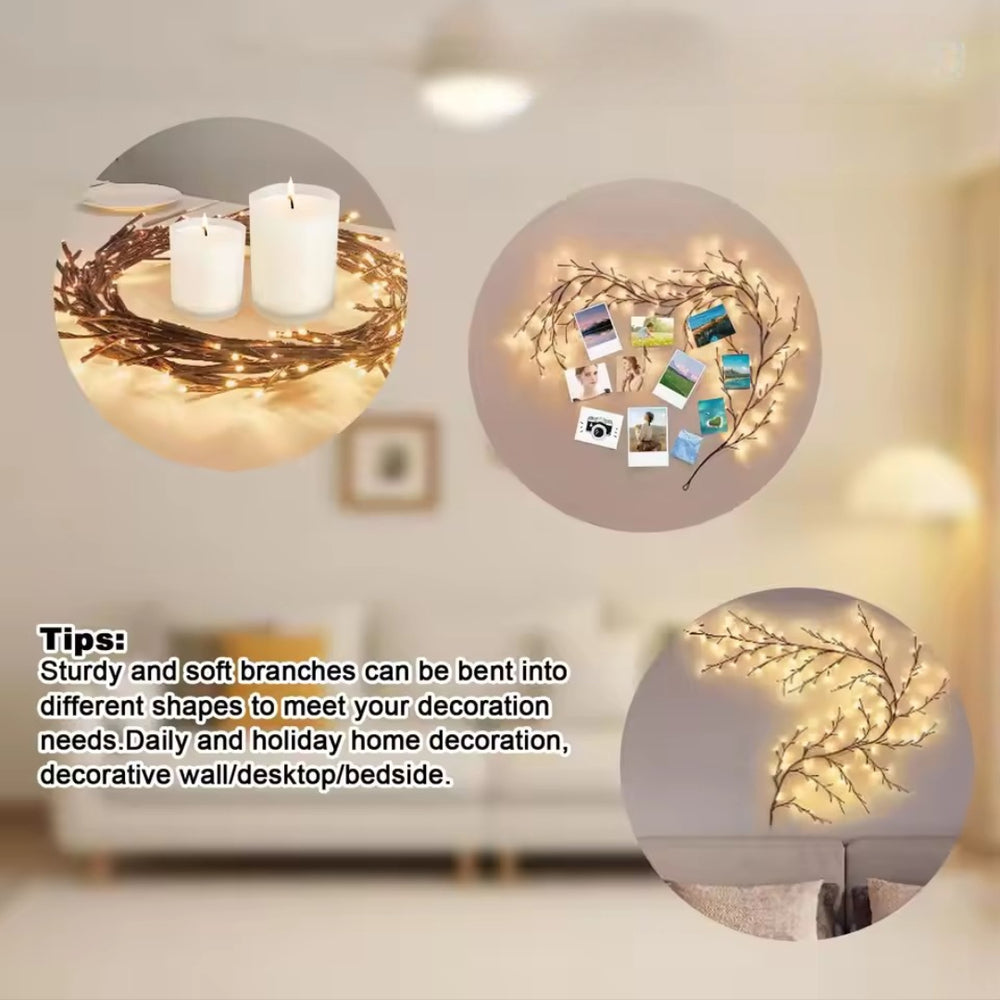 96/144 LED Willow Vine Tree Fairy Lights – 8 Modes, Remote Control