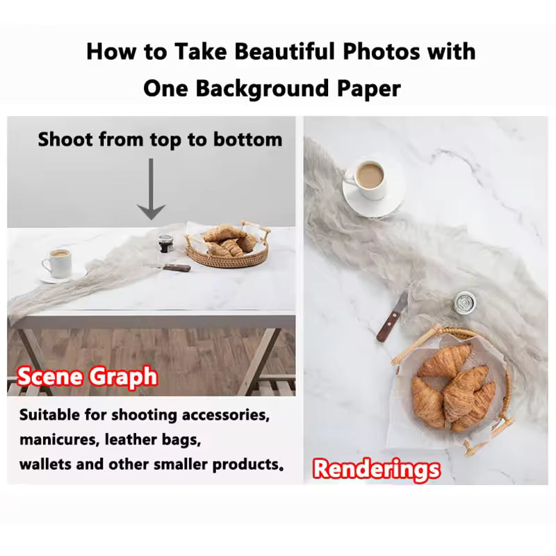 2-Sided Marble & Wood Photography Backdrop – 57×43cm Waterproof Prop