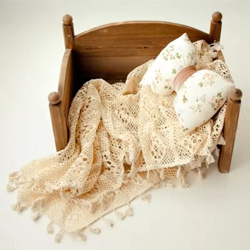Newborn Photography Cotton Lace Blanket Mat Beige Tassel Wrap