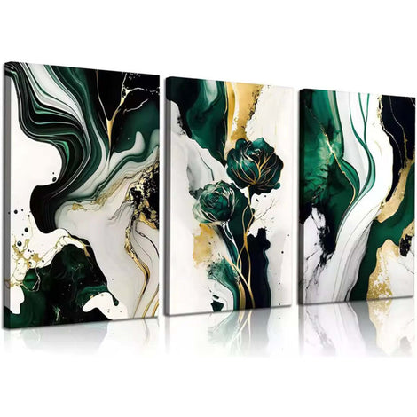 3Pcs Green & Gold Diamond Painting Kit – Abstract Mosaic Wall Art
