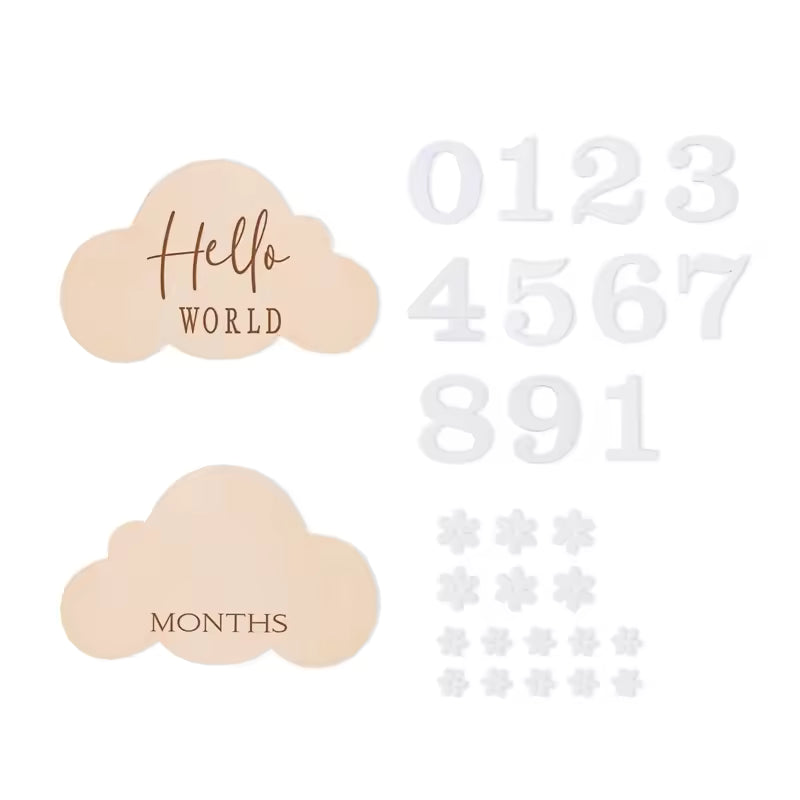 2Pcs Baby Wooden Balloon Milestone Cards Photography Props for Newborns