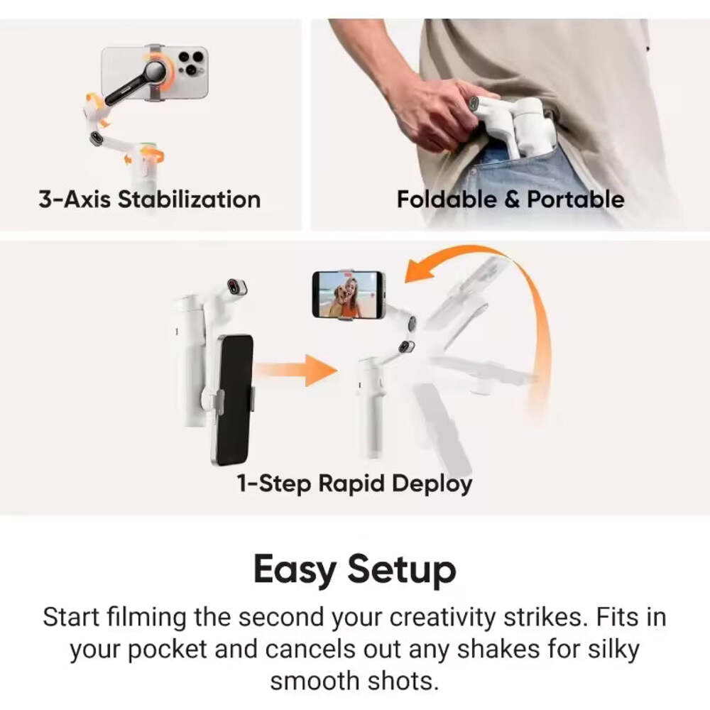 NEW Flow 2 Pro Grey – Foldable AI Phone Gimbal with 360° Tracking
