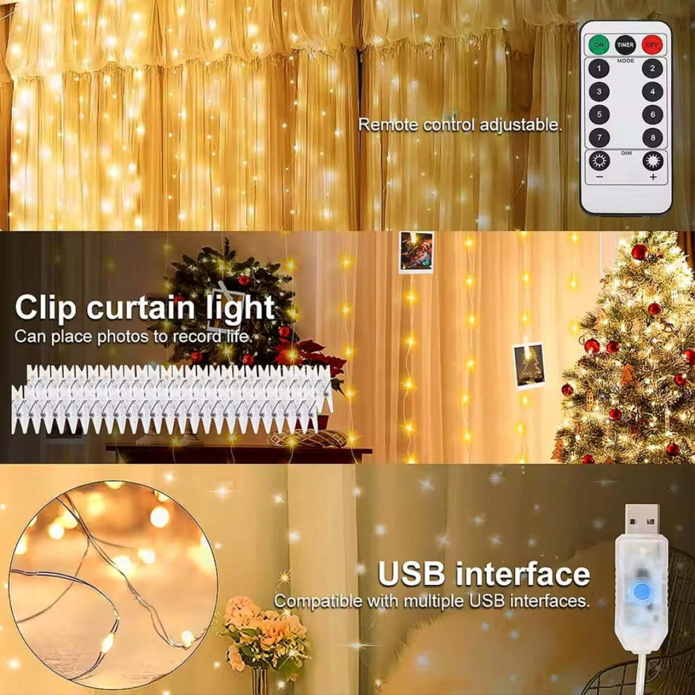 USB Photo Clip Curtain Fairy Lights with 20 Hooks & 8 Modes