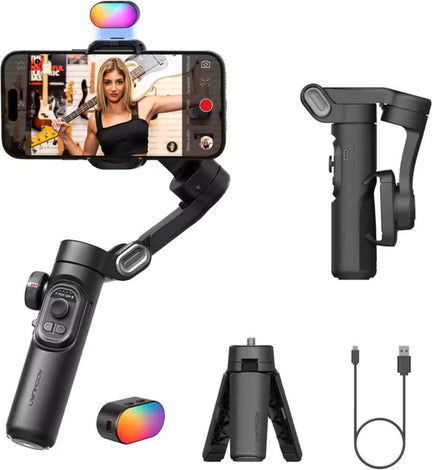 AOCHUAN 3-Axis Foldable Phone Gimbal Stabilizer with Fill Light