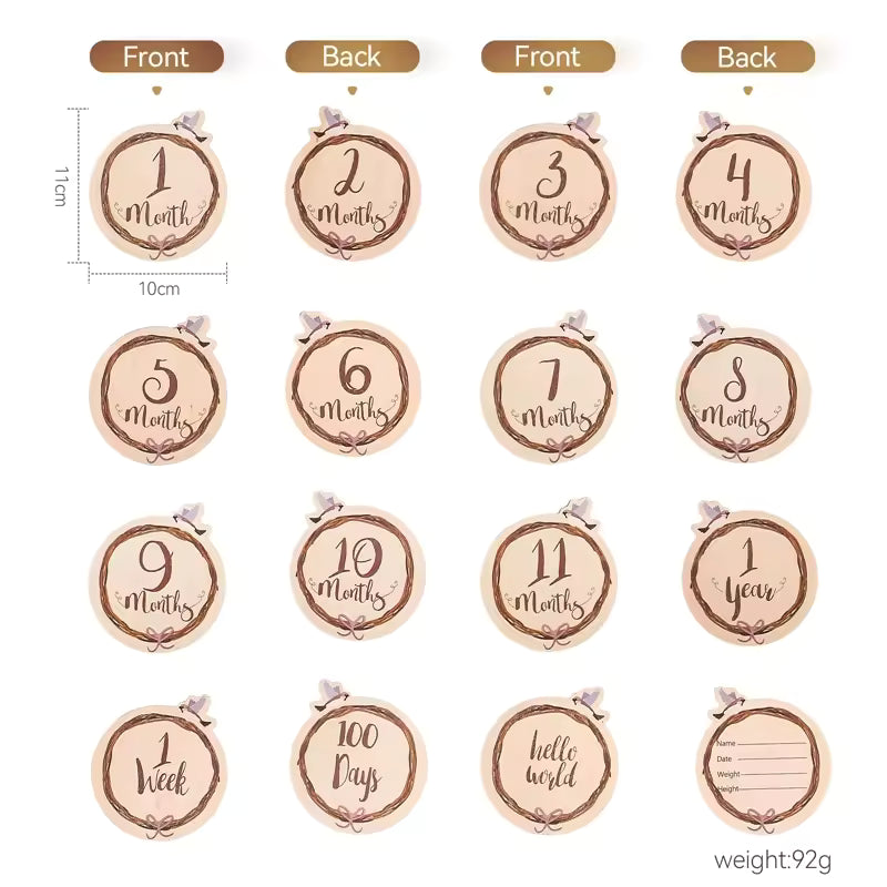 2Pcs Baby Wooden Balloon Milestone Cards Photography Props for Newborns