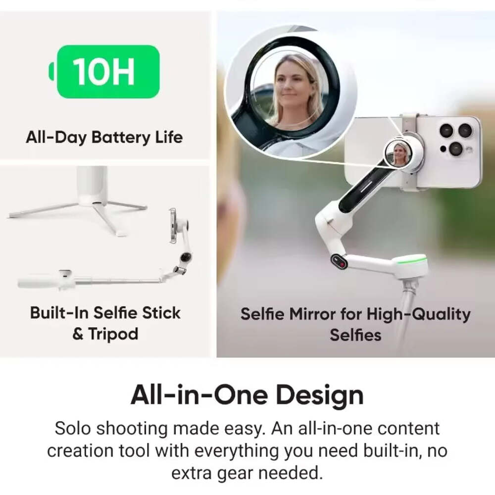 NEW Flow 2 Pro Grey – Foldable AI Phone Gimbal with 360° Tracking