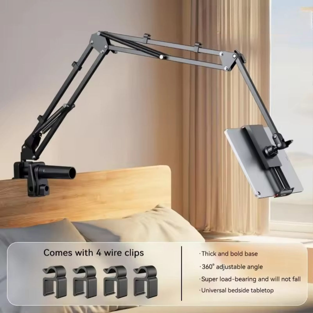 Rotating Long Arm Phone & Tablet Holder Stand – Desktop & Bed Use