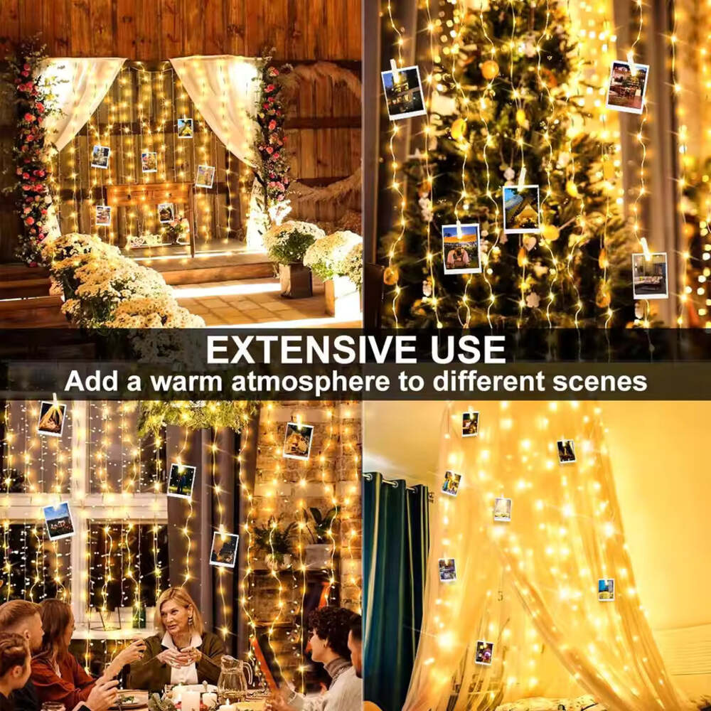 USB Photo Clip Curtain Fairy Lights with 20 Hooks & 8 Modes