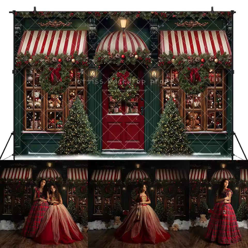 Snowy Hot Cocoa Cart Backdrop – Winter Photo Background for All Ages