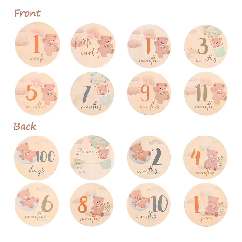 2Pcs Baby Wooden Balloon Milestone Cards Photography Props for Newborns