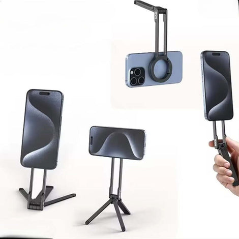 Alloy Magnetic Phone Tripod with Carabiner – Portable Dual-Sided Mount